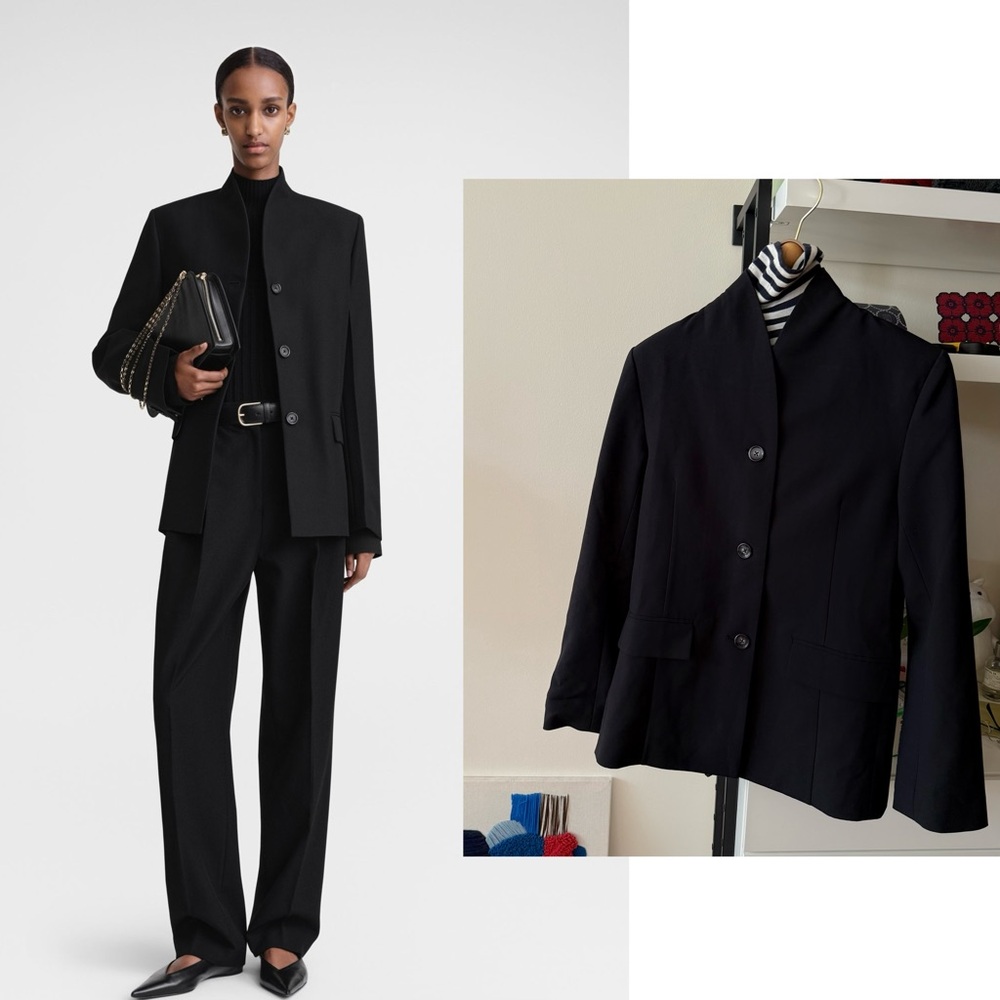 NWOT Toteme Style Minimalist Mandarin Collar Overlay Blazer - Black - Size 36